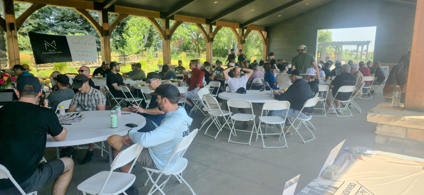 large group of people sitting at tables